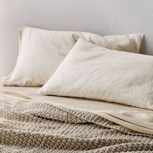 King 100% Linen Pillowcases Adobe Clay Micro Striped - Casaluna
